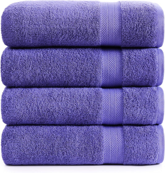 LANE LINEN 100% Cotton Bath Towels Set of 4 (28"x54") - Ring Spun Mercerized Cotton Bathroom Towel Set - Quick Dry, Soft & Absorbent Large Bath Towels - Holds Well After Multiple Washes - Blue Irish