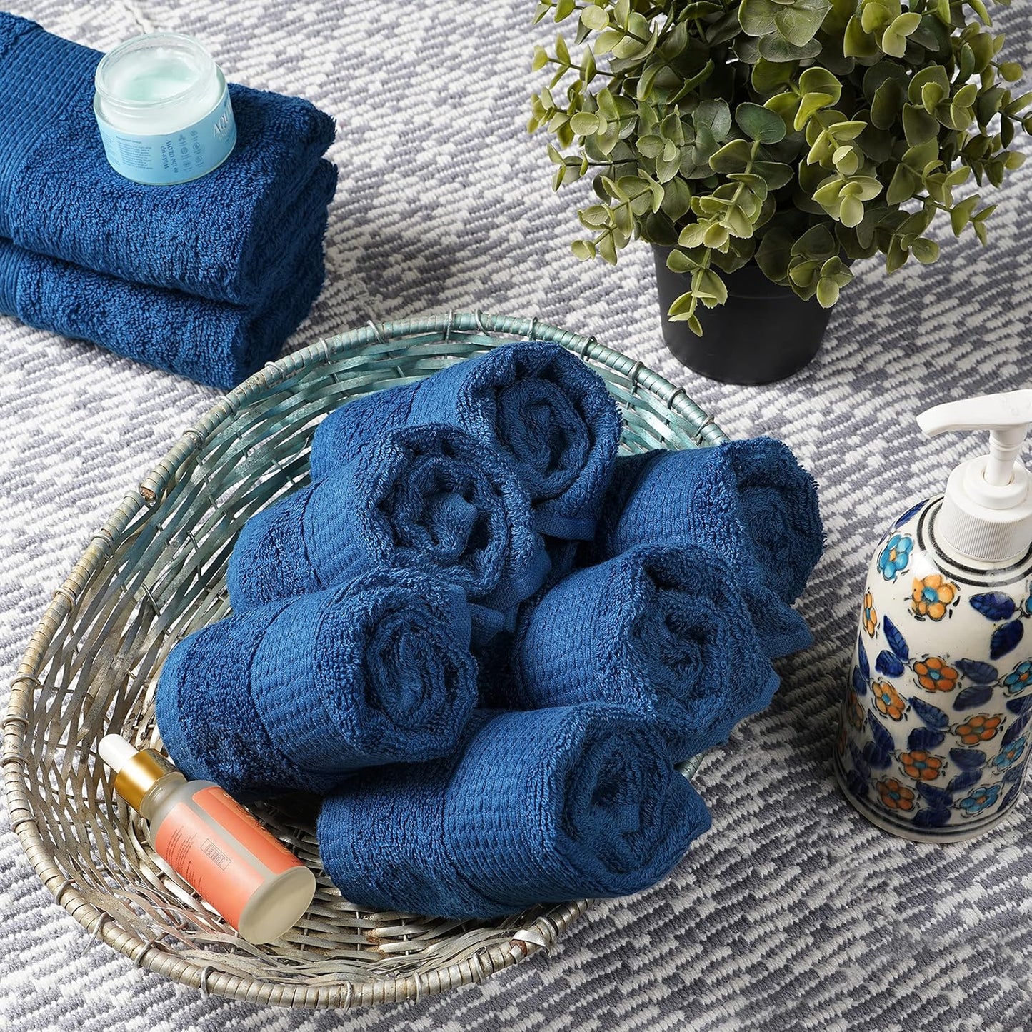 LANE LINEN Washcloths Pack of 24 - Spa & Salon Quality - 100% Ring Spun Cotton Face Cloths - Soft & Ultra Absorbent Wash Cloth Set for Body, Beauty, Home, Gym - Fingertip Towels - 13"x13", Navy Blue