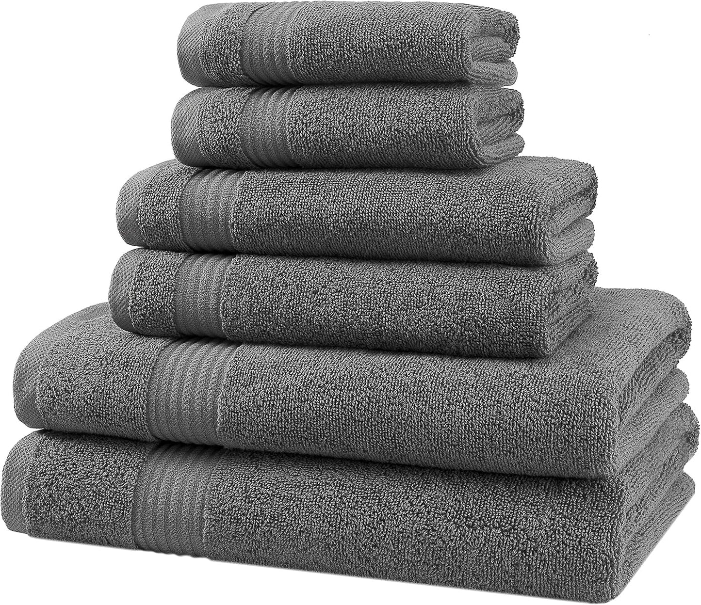 American Veteran Towel, 6 Piece Towel Set for Bathroom, 100% Cotton Turkish Bathroom Towels, 2 Bath Towels 2 Hand Towels 2 Washcloths, Dark Gray