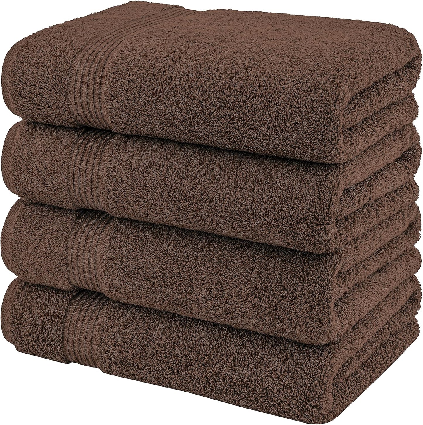 American Veteran Towel, 100% Cotton Turkish Bath Towels for Bathroom 4 Pack, 27x54 Extra Large Premium Soft Drying Bathroom Towels, Brown