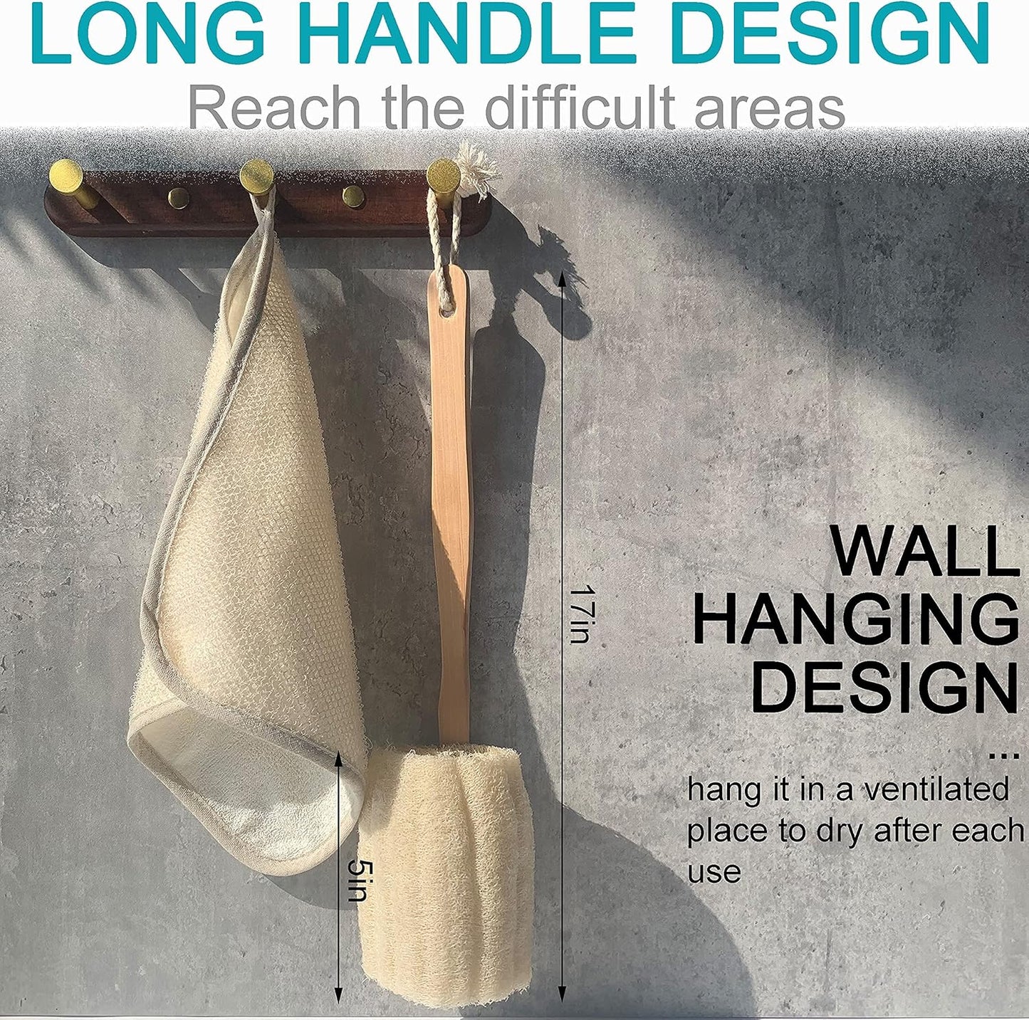 Natural Exfoliating Loofah luffa loofa Bath Brush On a Stick - with Long Wooden Handle Back Brush for Men & Women - Shower Sponge Body Back Scrubber Pack of 1