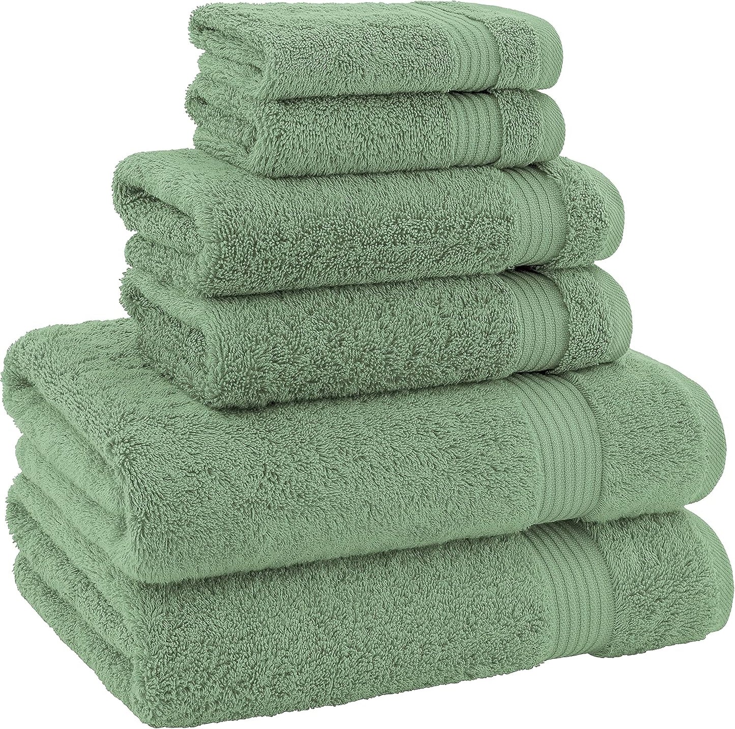 American Veteran Towel, 100% Cotton Turkish 6 Piece Towel Set, Luxury Towels Set of 6 for Bathroom Essentials, 2 Bath Towel 2 Hand Towel 2 Washcloth, Sage Green