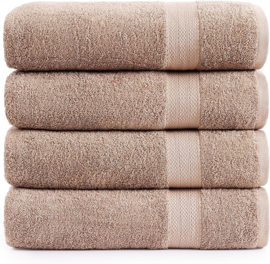 Lane Linen 100% Cotton Bath Sheets 4 Pack (35"x66") - Ring Spun Cotton Extra Large Bath Towels Set - Quick Dry, Soft & Absorbent Oversized Shower Towel Sets - Sustainabaly Produced, Pre Shrunk - Taupe