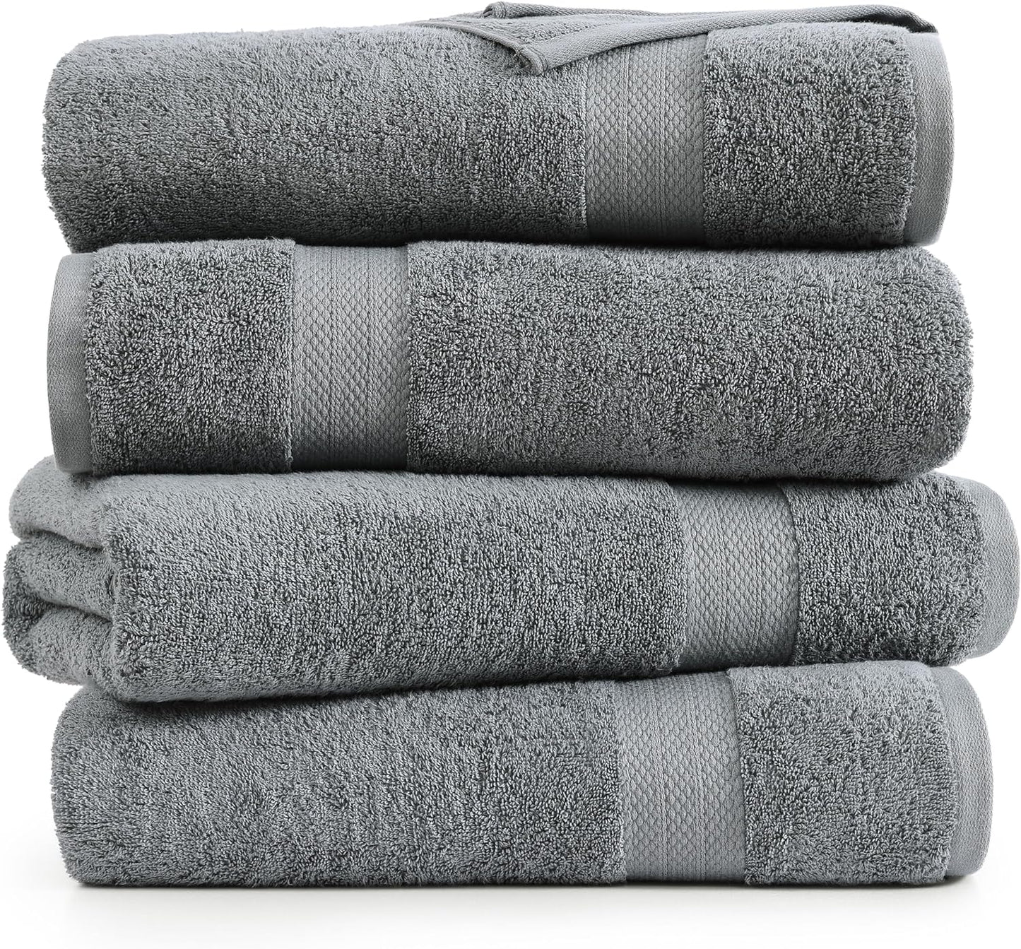 LANE LINEN 100% Cotton 4 Pack Bath Sheets (35"x66") - Ring Spun, Extra Large Cotton Bath Towels Set - Quick Dry, Soft & Absorbent Oversized Towel Set - Remains Soft After Multiple Washes - Cool Grey