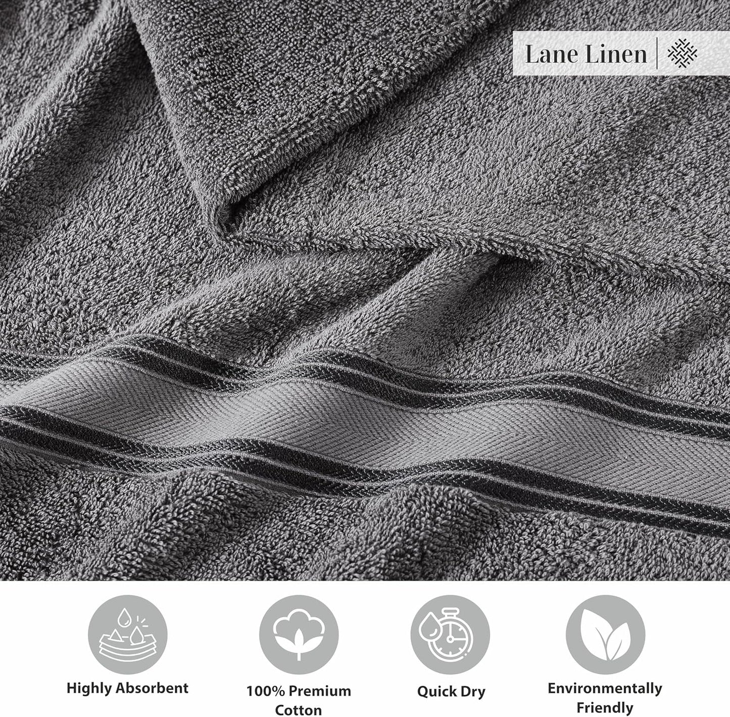 LANE LINEN 100% Cotton 4 Pack Bath Towels Set (30"x60") - Zero Twist, Large Cotton Towels for Bathroom - Quick Dry, Soft & Absorbent Bath Towel Set - Remains Soft After Multiple Washes - Cool Grey