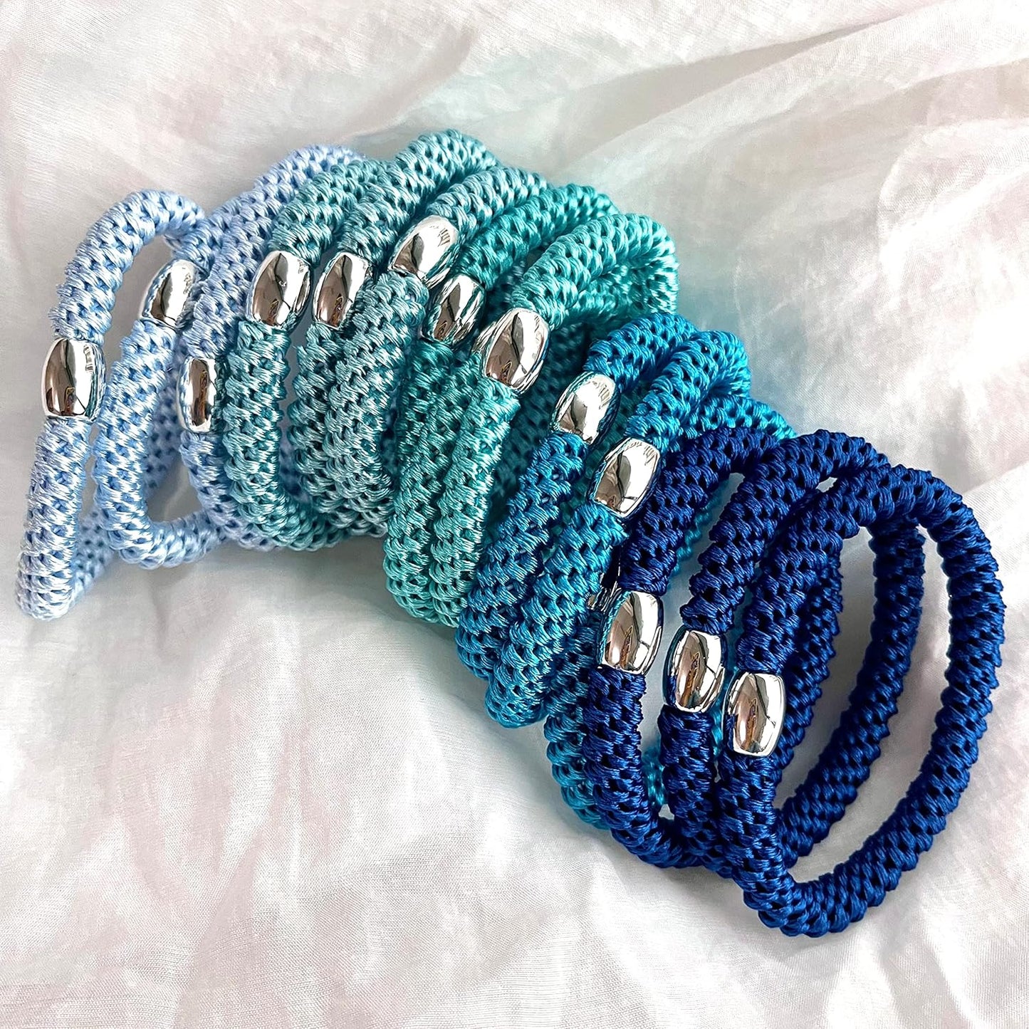 Tanha 15Pcs Hair Tie Bracelet,Hair Ties For Women Men,Ponytail Holders For Thick Hair,Strong Stretchy No Damage No Crease Hair Bands (Blue)