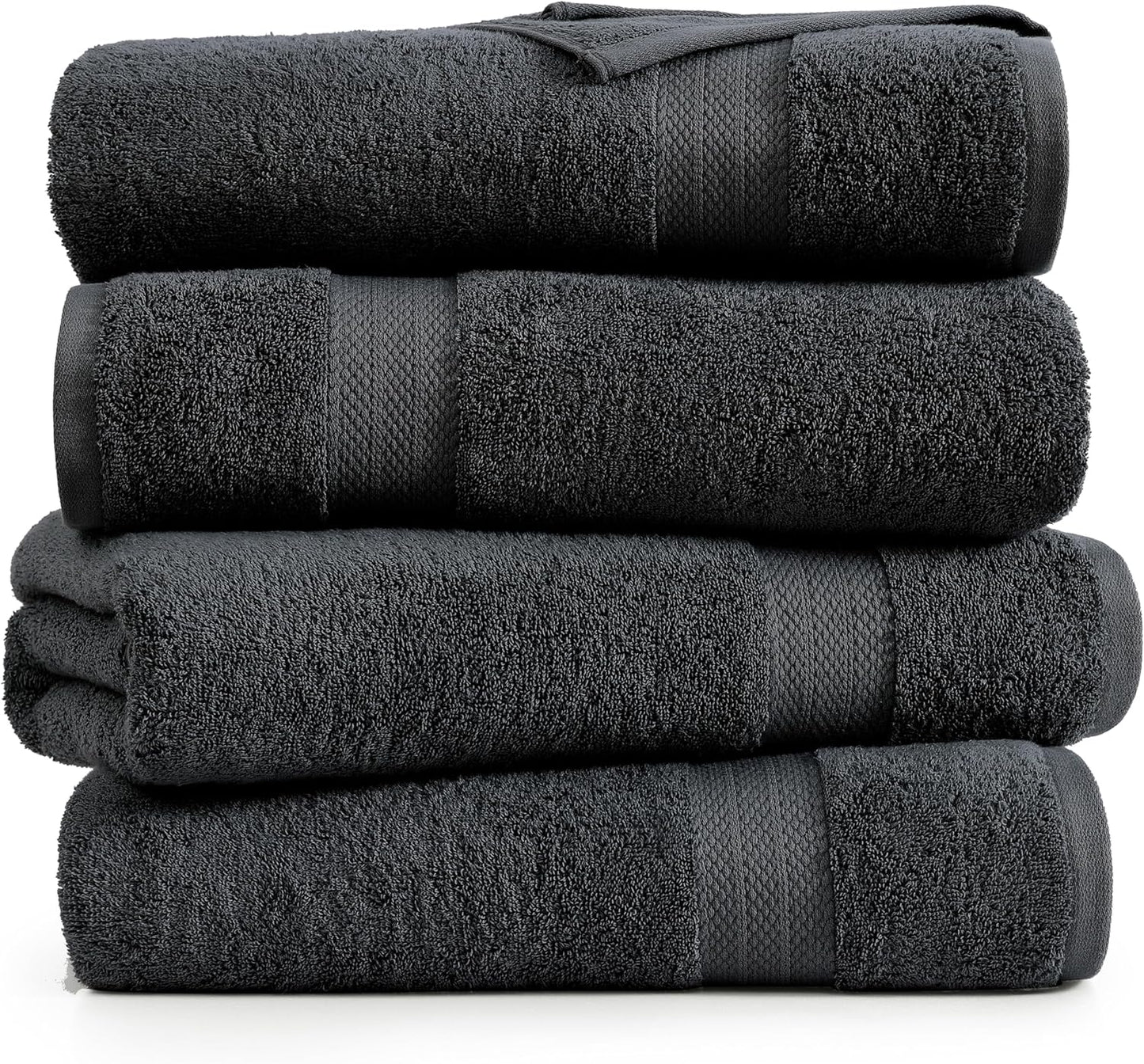 LANE LINEN 100% Cotton Bath Towels 4 Pack (28"x54") - Ring Spun Mercerized Cotton Large Towel Set for Bathroom - Quick Dry, Soft & Absorbent Large Bath Towel Set - Oeko Tex Certified - Black Towels
