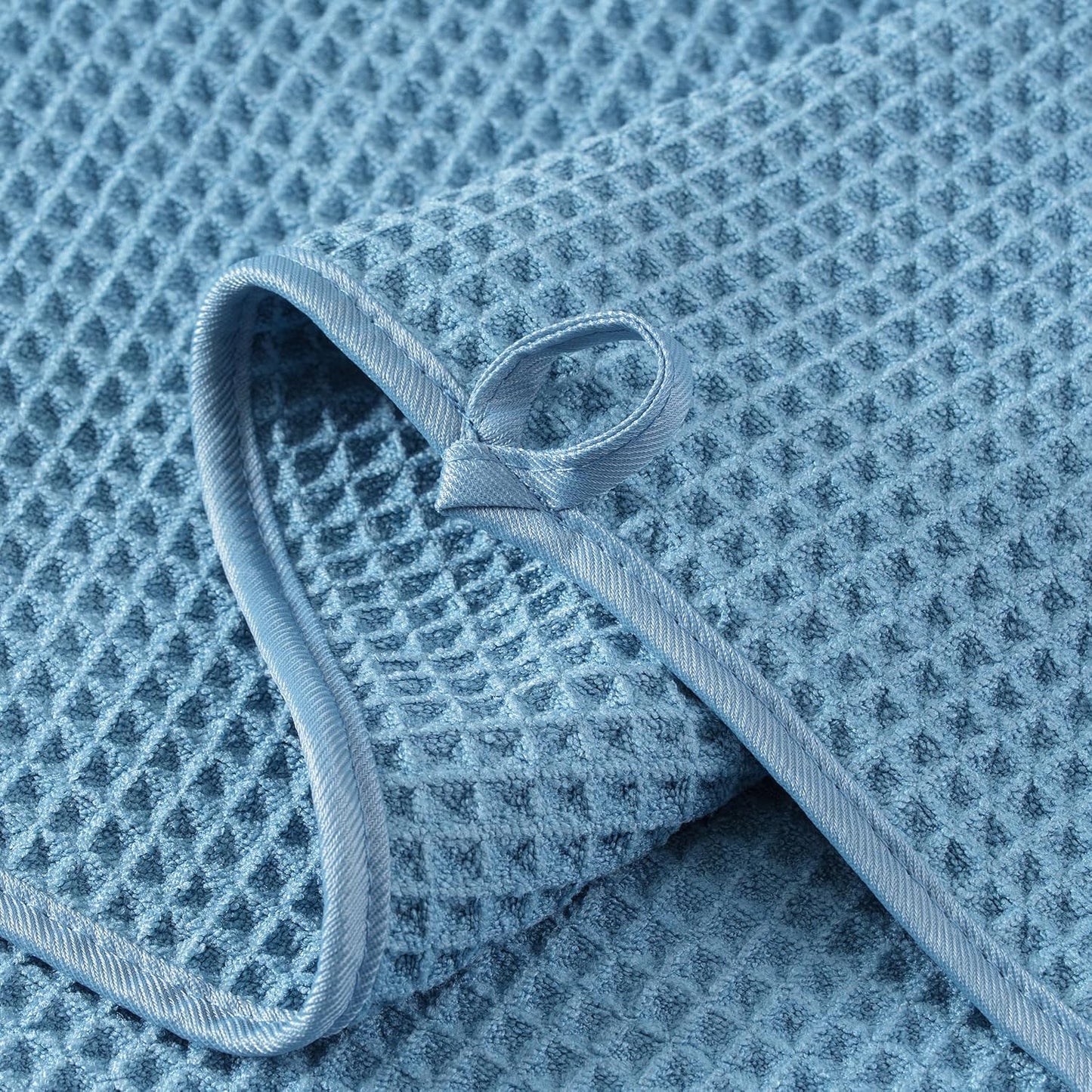 New Microfiber Waffle Bath Towels, 2 Pieces, Oversized, Soft, Absorbent, Fast Drying, Lint Free (Blue)