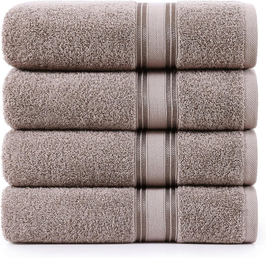 LANE LINEN 100% Cotton Bath Towels Set of 4 (28"x54") - Zero Twist, Mercerized Cotton Bathroom Towel Set - Quick Dry, Very Soft & Absorbent Large Bath Towels - Mininmal Lint After 3 Washes - Platinum