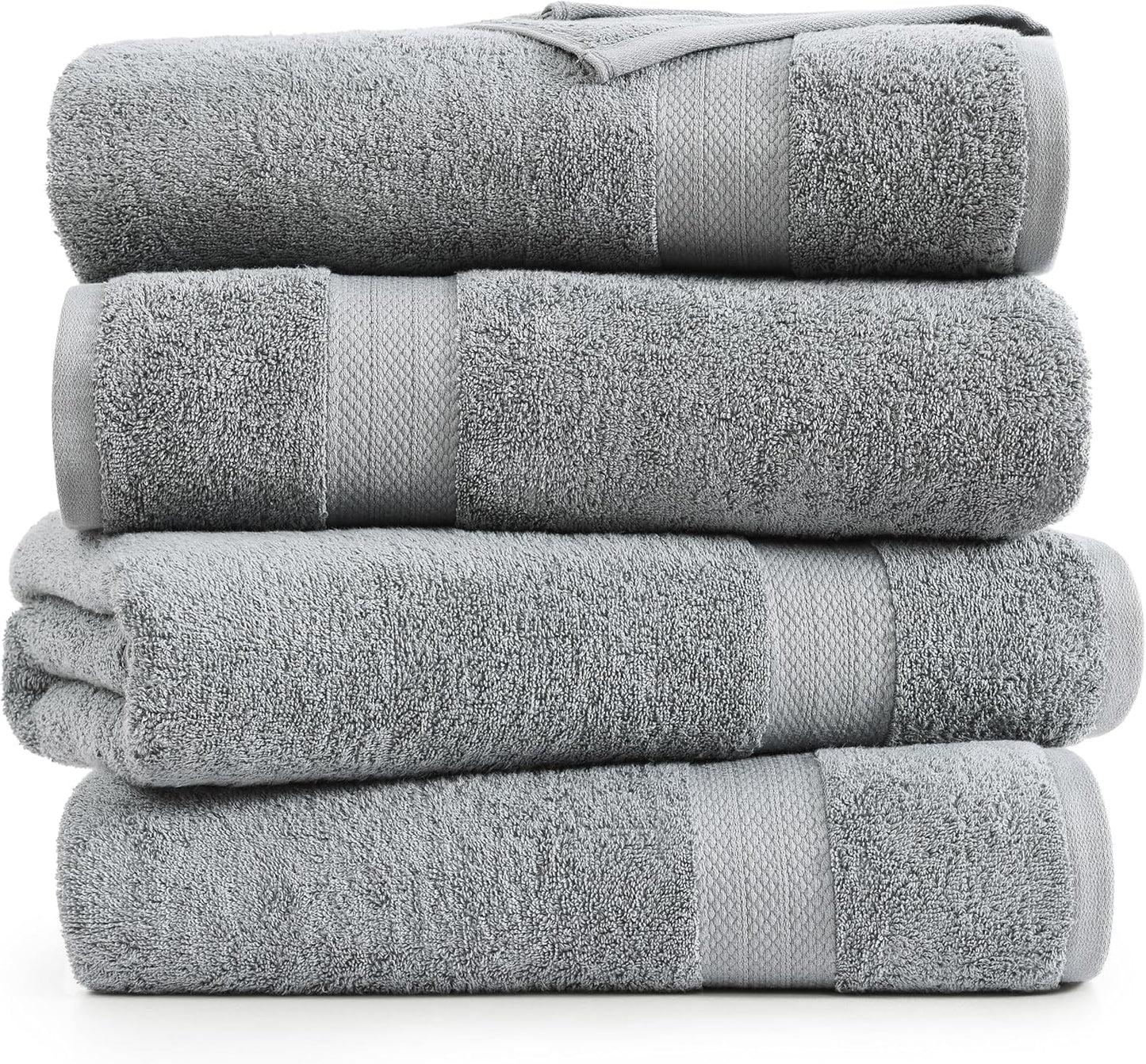 LANE LINEN 100% Cotton Bath Towels Set of 4 (28"x54") - Ring Spun Mercerized Cotton Extra Large Bathroom Towel Sets - Quick Dry, Soft & Absorbent Grey Towels Set - Pre Shrunk, Fade Resistant - Grey