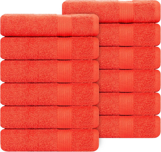 Ample Decor Hand Towel 18 X 28 Inch Pack of 12 600 GSM 100% Cotton, Oeko Tex Certified Soft Absorbent Thick Durable Premium Quality, for Hotel, Bathroom, Spa,Gym - Machine Washable - Orange