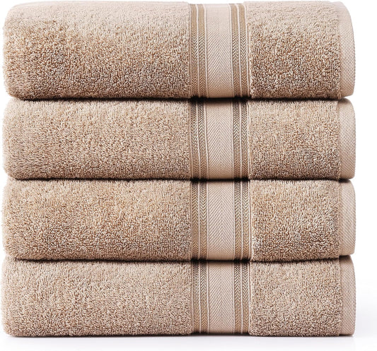 LANE LINEN 100% Cotton Bath Towels Set of 4 (30"x60") - Zero Twist, Cotton Bathroom Towel Sets - Quick Dry, Highly Soft & Absorbent Large Shower Towels for Bathroom - Sustainabaly Produced - Taupe