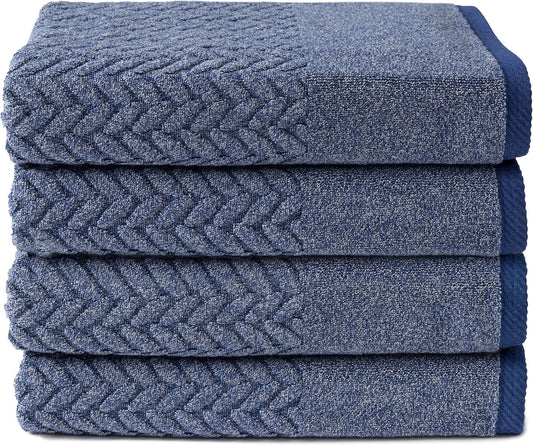 Texere 100% Organic Cotton Jacquard 650 GSM Premium Bath Towel Sets - Extra Absorbent Quick Dry and Plush (Cable, Estate Blue, 4 Bath Towels)