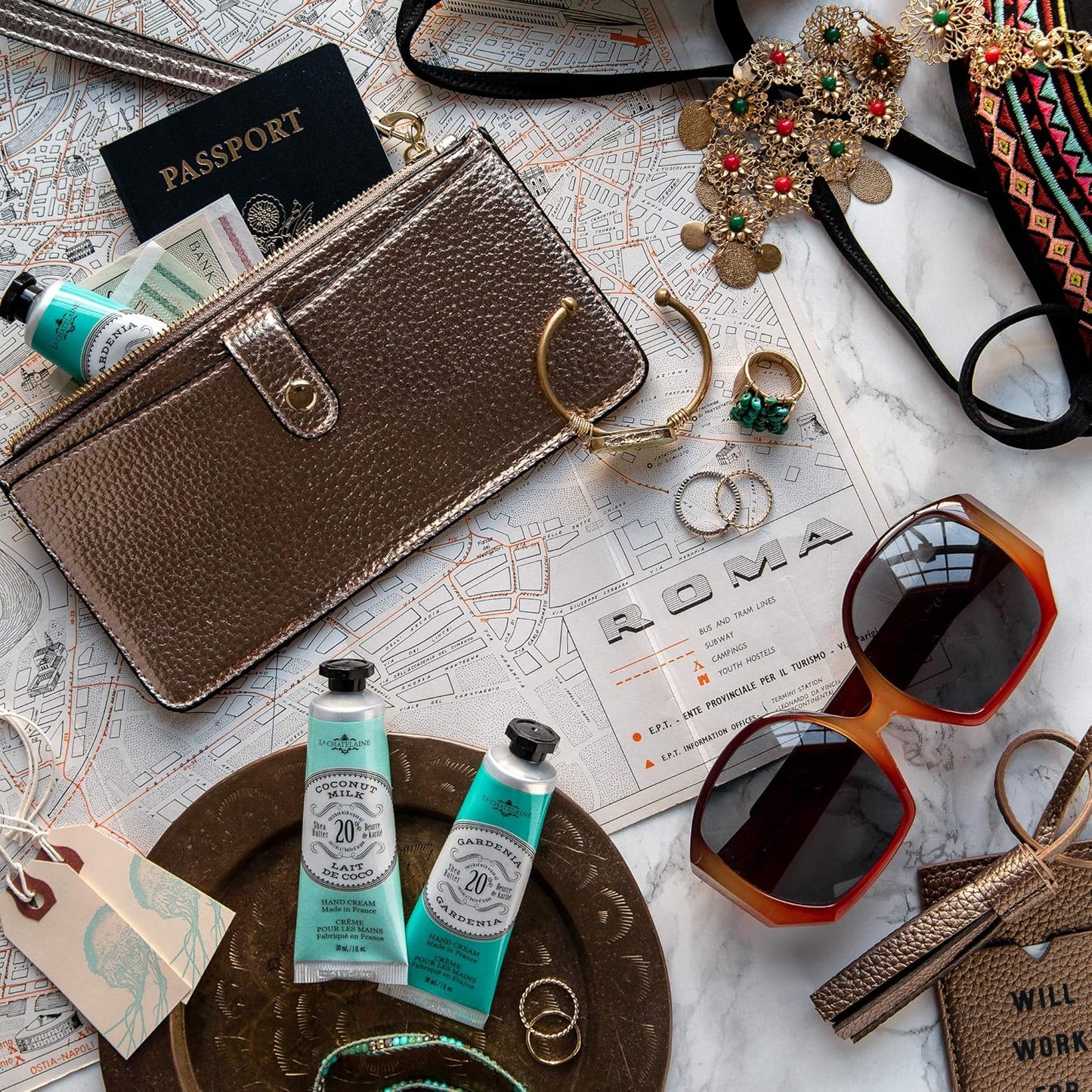 La Chatelaine 20% Shea Butter Hand Cream Travel Size, Organic Argan Oil, Moisturizing, Nourishing, Repairing, Extra-Rich Hand Lotion, Made in France, Paraben Free, 1 oz / 30ml (Gardenia)