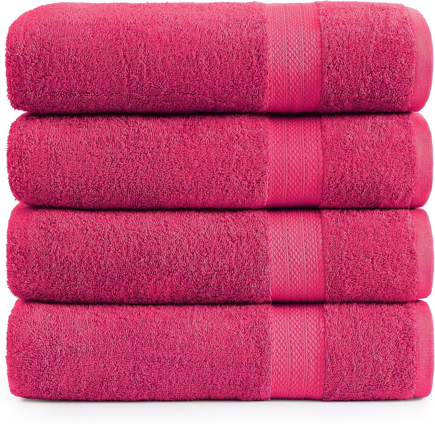 LANE LINEN 100% Cotton Oversized Bath Towels Set of 4 (35"x66") - Ring Spun Cotton Oversized Towels - Quick Dry, Soft & Absorbent Extra Large Bath Towel Set - Dorm Essentials for Girls - Fuchsia