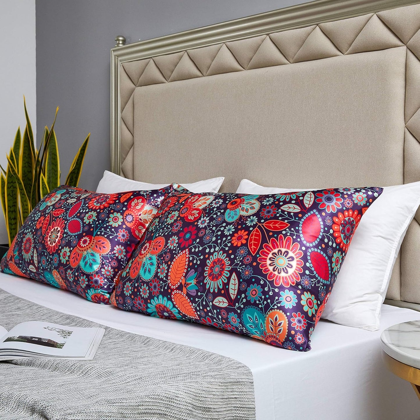 MR&HM Satin Pillowcase for Hair and Skin, Silk Satin Pillowcase 2 Pack, King Size Pillow Cases Set of 2, Silky Pillow Cover with Envelope Closure (20x40, Sunflower)