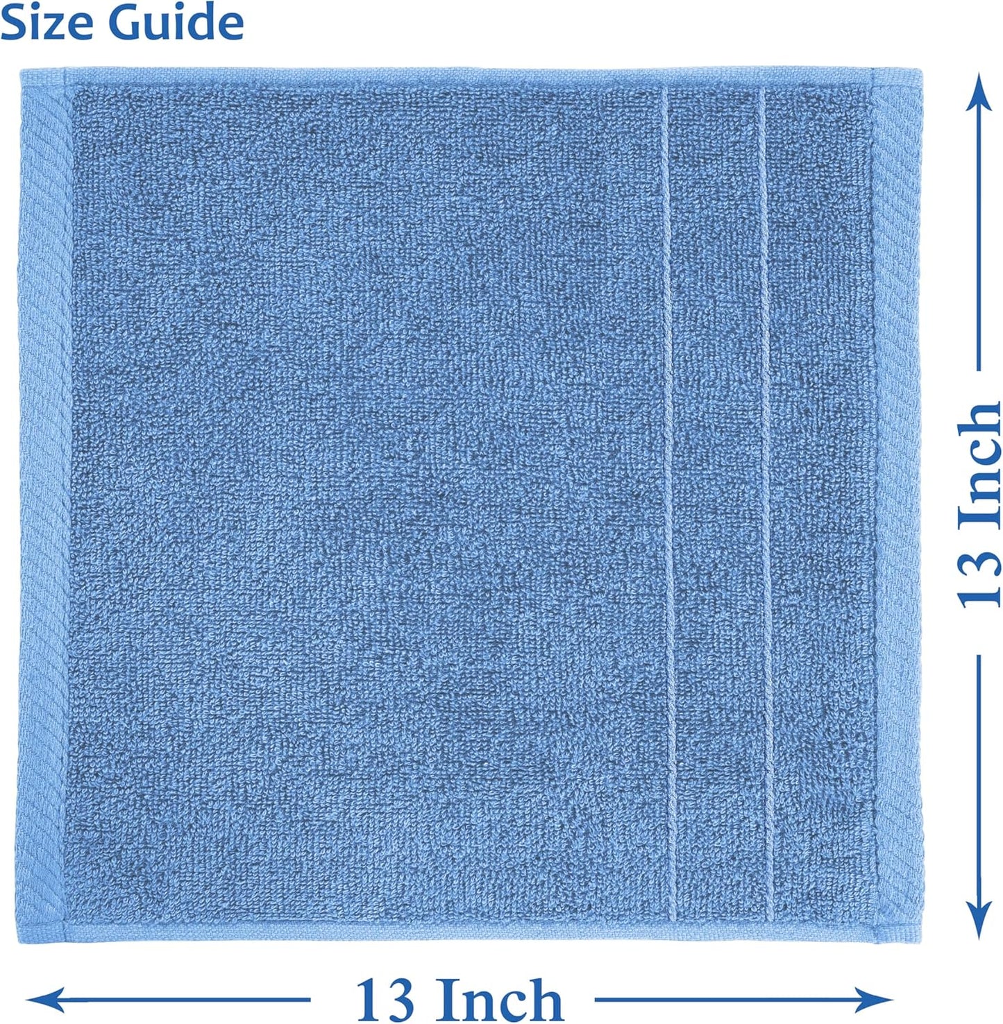 Casa Platino 100% Cotton Wash Cloths 12 Pack - Spa & Salon Quality - Ring Spun Cotton Face Cloths- Soft & Absorbent Washcloths for Shower, Home, Kitchen - Fingertip Towels - 13"x13", Cerulean Blue