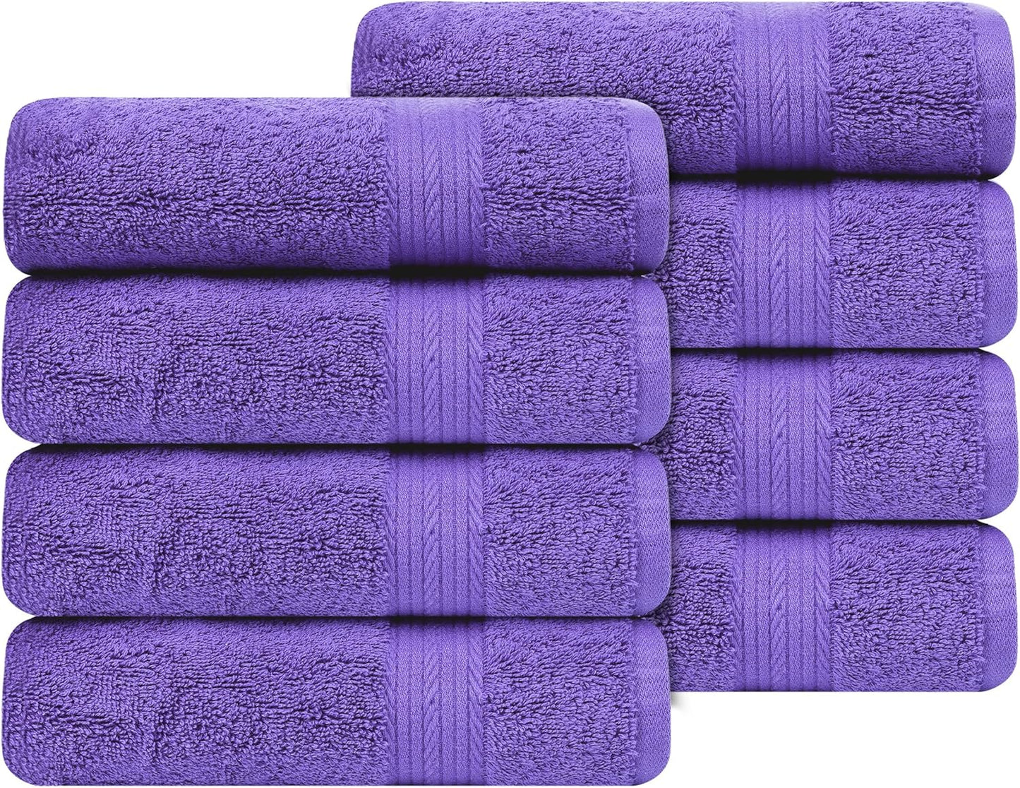 Ample Decor Hand Towel 18 X 28 Inch Pack of 8 600 GSM 100% Cotton, Soft Absorbent Thick Durable Premium Quality, for Hotel, Bathroom, Spa, Daily Use, Gym - Machine Washable - Purple