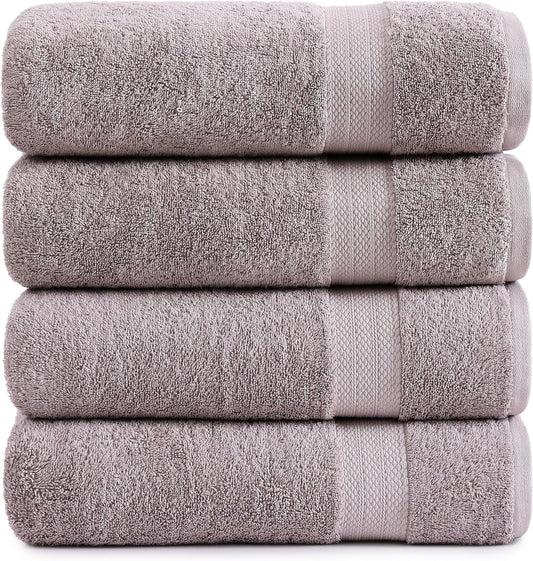 Lane Linen 100% Cotton Bath Towels Set of 4 (28"x54") - Ring Spun Mercerized Cotton Bathroom Towel Set - Quick Dry, Very Soft & Absorbent Large Bath Towels - Mininmal Linting after 3 Washes - Platinum