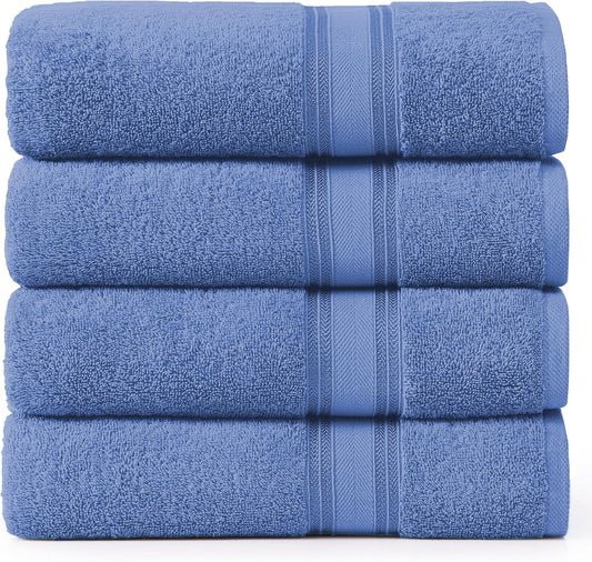 LANE LINEN 100% Cotton 4 Pack Bath Towels (28"x54") - Zero Twist, Mercerized Cotton Bathroom Towels Set - Quick Dry, Soft & Absorbent Large Bath Towels - Machine Wash in Cold Water - Cerulean Blue