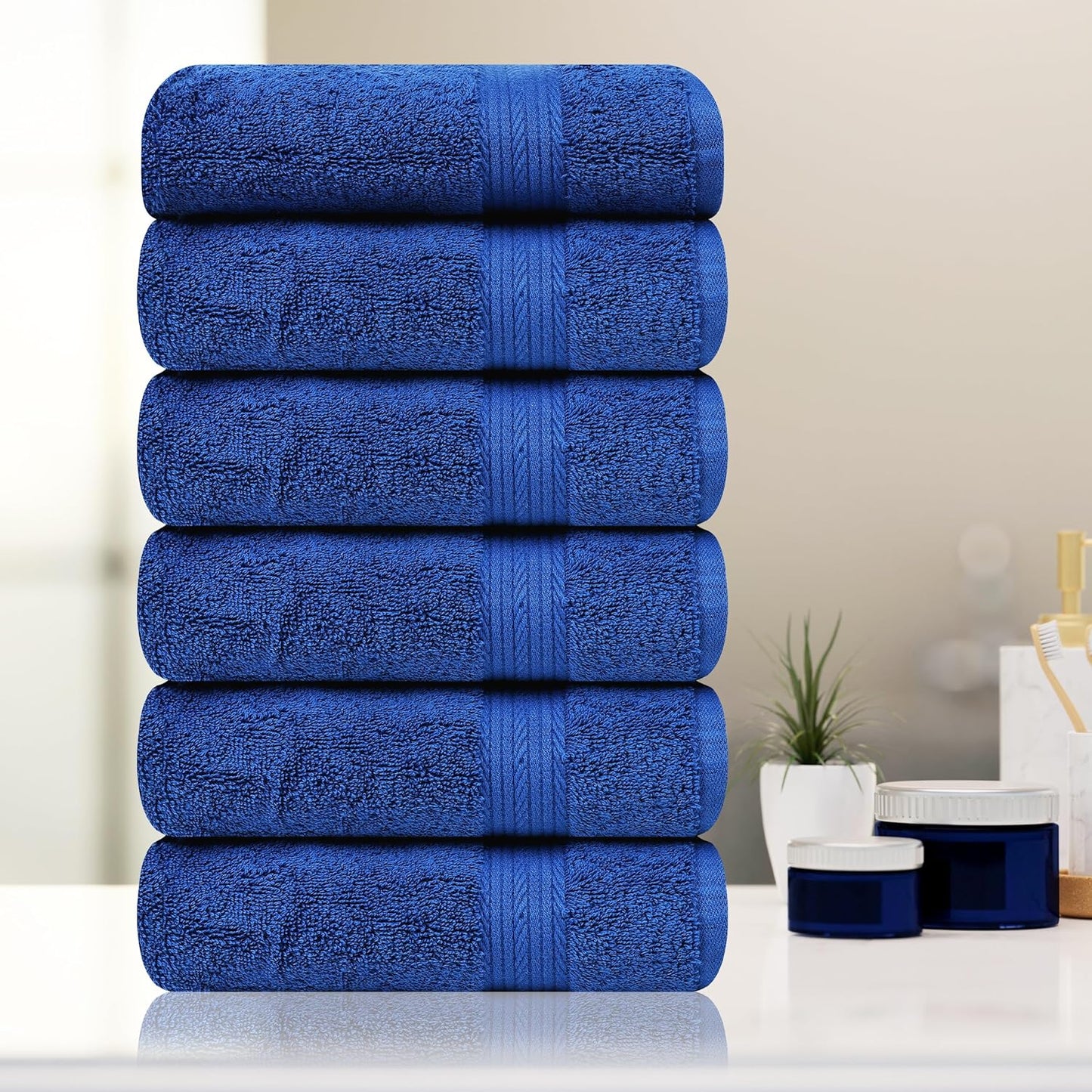 Ample Decor Hand Towel 18 X 28 Inch 600 GSM 100% Cotton, Soft Absorbent Hand Towels - Set of 6 - Navy Blue