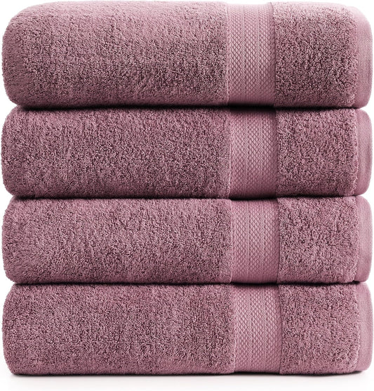 LANE LINEN 100% Cotton Large Bath Towels Set of 4 (28"x54") - Ring Spun Mercerized Cotton Bathroom Towel 4 Pack - Quick Dry, Soft & Absorbent Large Towels Set - Oeko Tex Certified - Wishful Mauve