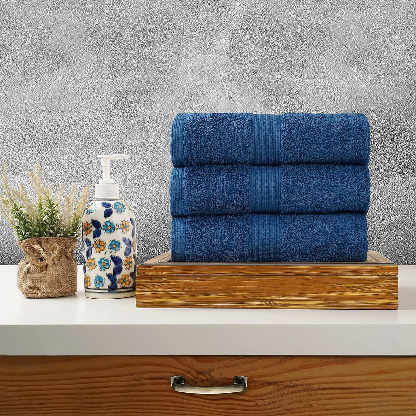 LANE LINEN Washcloths Pack of 24 - Spa & Salon Quality - 100% Ring Spun Cotton Face Cloths - Soft & Ultra Absorbent Wash Cloth Set for Body, Beauty, Home, Gym - Fingertip Towels - 13"x13", Navy Blue