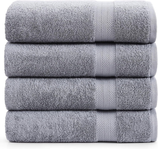 LANE LINEN 100% Cotton Bath Towels Set of 4 (28"x54") - Ring Spun Mercerized Cotton Extra Large Bathroom Towel Sets - Quick Dry, Soft & Absorbent Grey Towels Set - Pre Shrunk, Fade Resistant - Grey